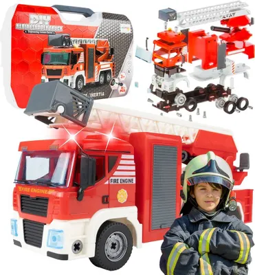 Image de Malplay Véhicule de pompiers à construire 95 pcs. avec tournevis Dans la valise Son et lumière Pour les petits mécaniciens et ingénieurs à partir de 3 ans