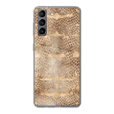 Produktbild von MuchoWow® Handyhülle Schutzhülle Hülle für Samsung Galaxy S21 Schlangendruck - Gold - Braun Silikon Softcase Handy Hülle - Softcase