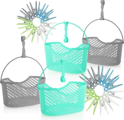 Produktbild von com-four® 28-teiliges Wäscheklammer-Aufbewahrungsset - Softgrip-Wäscheclips - Wäscheklammern mit Korb - 24 Anti-Rutsch-Klammern, 4 Körbe - klassische Kleiderklemmen aus Kunststoff