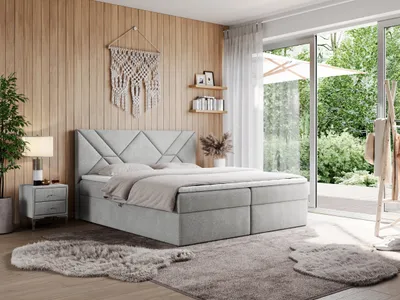 Produktbild von MKS MEBLE Boxspringbett 160x200 mit Matratze H3 und Bettkasten, Doppelbett Bett mit Stauraum und Topper, Polsterbett 160x200 mit Kopfteil - NEOMI - Hellgrau Struktur - H3
