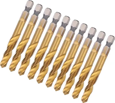 Image de 10pcs M8 HSS Screw Tap Kit High Speed Steel 6.8mm Drill Bits Hex Shank Tapping Tools