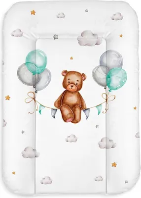 Produktbild von Wickelauflage 50x70 cm, Weiß mit Bär – abwaschbar & wasserdicht, weich für Neugeborene – Wickeltischauflage für Wickelkommode – Baby Wickelunterlage, schnell abwischbar