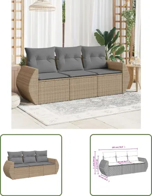 Produktbild von The Living Store 3-tlg. Garten-Sofagarnitur mit Kissen Beige Poly Rattan