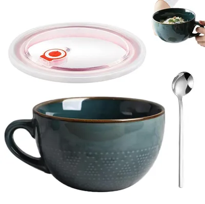 Zdjęcie produktu dla Ceramiczna miska na zupę, 700 ml, ciemnozielona, z uchwytem, duża miska idealna do musli i zupy