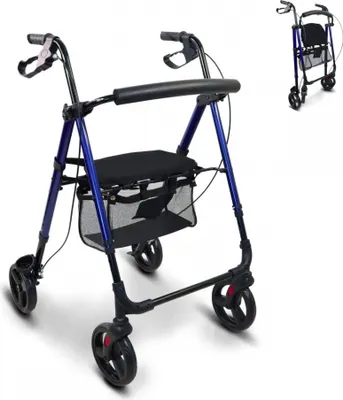 Immagine prodotto di Mobiclinic, Rollator pieghevole e leggero, Ausilio per la deambulazione, Leggero, Gambe e sedile regolabili, Con sedile e 4 ruote, Con porta bastone, Con cestino