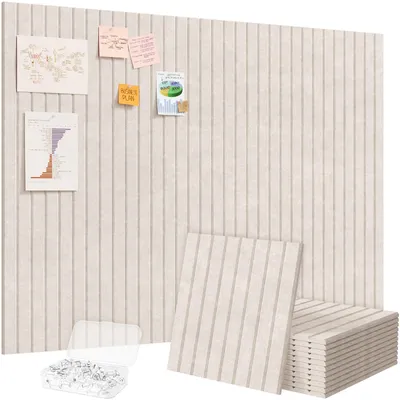 Image de 12 pièces de panneau en feutre, 120 x 90 cm, adhésif, beige, alternative au liège, tableau de vision décoratif, mur de photos, tableau d'affichage avec 50 punaises, idéal pour le bureau, la cuisine ou la chambre d'enfant