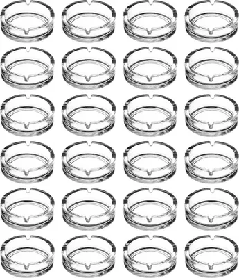 Produktbild von RHP 24 x Glas Aschenbecher rund massiv | Spülmaschinengeeignet | Tischaschenbecher für Gastro, Bar & Zuhause | Transparenter Glasaschenbecher, ideal für draußen & drinnen | 10,5 cm Durchmesser, 3 cm hoch