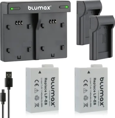 Produktbild von 2x Akku + Lader für Canon Lp-E8 EOS 550D 650D 700D Rebel T3i 1140 mAh (7,2V)