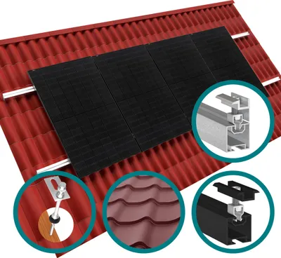 Produktbild von Solar Montageset Wellblechdach 4-Module Klickfix Silber 30cm
