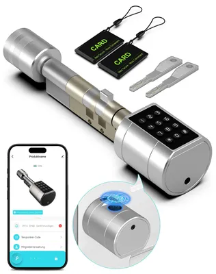 Produktbild von Fingerabdruck Smart Lock, Elektronisches Türschlos Haustürschloss, Zylinder 35-70mm, öffnen mit Tuya APP, Fingerabdruck, PIN-Code, RFID, Notschlüssel