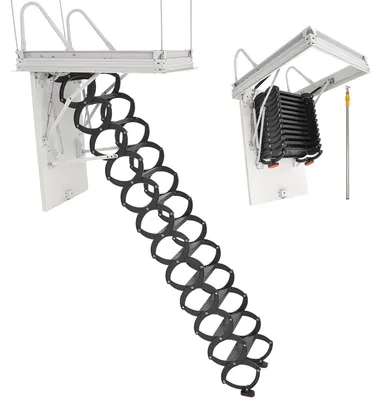 Immagine prodotto di Scala per mansarda VEVOR, portata 299,4 kg, adatta per altezze del soffitto di 2,9-3,1 m e dimensioni di apertura di 1000,76x698,5 mm, scala a forbice in acciaio legato con barra di trazione per mansarde