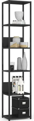 Produktbild von Bücherregal AKORD Metallregal mit Holzwerkstoff-Ebenen Schwarz B40xH192xT32 cm