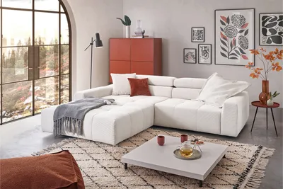 Produktbild von KAWOLA Sofa RENO Ecksofa Feincord weiß Longchair links