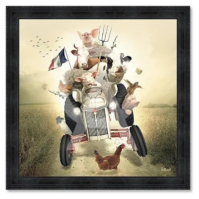 Image de Cadre en bois avec impression en PVC vernis "Tracteur" - Noir - 100 x 100 cm - Collection Binet