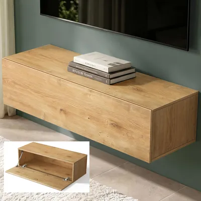Produktbild von Mai & Mai Fernsehschrank Verdeckter Griff mit Soft-Close Lowboard Hängeschrank für Wohnzimmer in Kerneiche BTH: 160x40,2x30 cm Fernsehschrank02