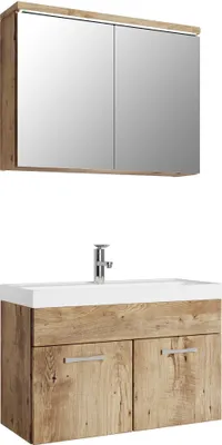 Immagine prodotto di Set completo di mobili da bagno Badplaats Paso 02 80 x 40 cm rovere castagno - mobili da bagno con lavabo e mobile a specchio