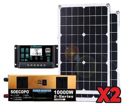 Obrázek produktu pro Sada solárních panelů, 2 panely, střídač a regulátor nabíjení, 220V