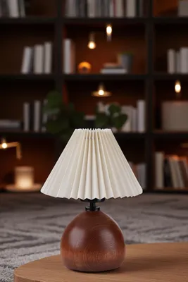 Produktbild von Opviq, Hochwertige Tischlampe, Holz, Creme & Walnuss, E27, IP20, 32 cm, 100 cm Kabel