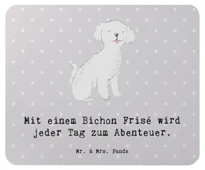 Produktbild von Mr. & Mrs. Panda Mouse Pad Bichon Frisé Abenteuer - Grau Pastell - Geschenk, Gefährte, kleine Hunde, Hund, Mousepad, mousematte, Hunderasse, Hunderassen Vielfalt, pc
