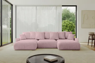 Produktbild von ALTDECOR Ecksofa in U-Form mit Schlaffunktion und Bettkasten - ONESK-U-v1 304x165x72 cm  Rosa - Corner Sofa Bett Eckcouch Couch U-Form Schlafcouch Ausziehbar Wohnlandschaft Schlafsofa Cauchsofa