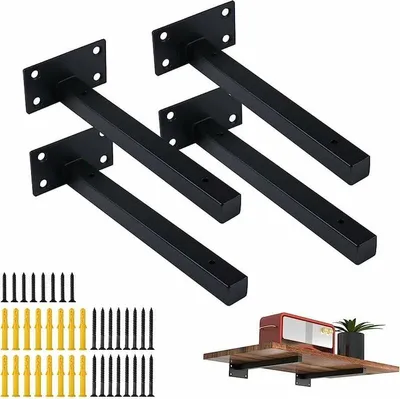 Produktbild von Stück Regalwinkel, Wandhalterungen für Regale, robuste Eckwinkel, Retro-Metall-Montagewinkel mit Schrauben, Schwarz (8 Zoll/20 cm)