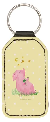Produktbild von Mr. & Mrs. Panda schlüssel anhänger Schwein Glück - Gelb Pastell - Geschenk, schlüsselbund, Glücksbringer, Motivation, Träume, Schlüsselanhänger, Taschenanhänger, für