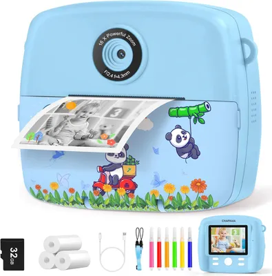 Produktbild von Sofortbildkamera Kinder 2,4" mit 32GB Karte & 3 Rollen Druckpapier, 1080P Video, Digitalkamera Sofortdruck, Geburtstagsgeschenk für 3-12 Jahre