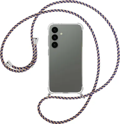 Produktbild von Handykette Backcover-Schutzhülle mit Band (Metall silberfarben) für Samsung Galaxy S24 - blau+beige