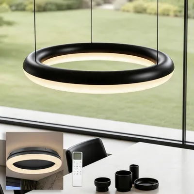 Image de doporro Suspension Luminaire LED Dimmable, Éclairage Suspendu Intérieur Noir, 50W, IRC ≥ 95, 3000K-6000K, Lustre Réglable, Télécommande et App, Salon Salle à Manger, Luvina03