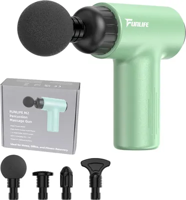 Produktbild von Mini Massagepistole, 6 Intensitätsstufen, 12mm Tiefenmassage, USB-C Aufladung, Ultra Leise, Nur 0,5 kg, 4 Massageköpfe, Tragbares Reise- & Büroset