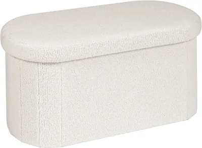 Obrázek produktu pro Lavička s úložným prostorem, skládací, s podnožkou, rozměry 76 x 38 x 38 cm, bílá, nosnost do 120 kg, vhodná do obývacího pokoje