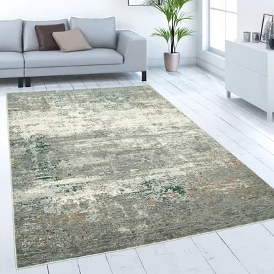 Immagine prodotto di Tappeto soggiorno a pelo corto vintage motivo astratto effetto cemento grigio crema dimensioni 80x150 cm