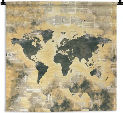 Produktbild von MuchoWow® Wandteppich Wandbehang Weltkarte - Vintage - Zeitungen 150x150 cm Tapisserie Dekoration Wandtuch - Wohnaccessoires - Modernes