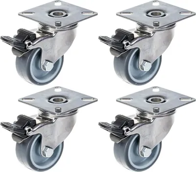 Produktbild von 50mm 2" Edelstahlrolle grau Gummi, drehbar mit Bremse, 160kg, 4er Set