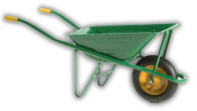 Image de Brouette robuste en acier avec bac et roue pneumatique pour usage extérieur