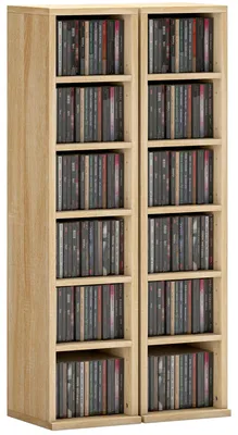 Produktbild von Set mit 2 CD-Regalen mit verstellbaren Einlegeb?den fš¹r 204 CDs, 21 x 22,5 x 88,5 cm, Eiche