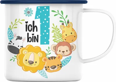 Produktbild von Trendation - 1. Geburtstag Emaille Tasse Geschenk Becher Erster Bday Geschenkidee 1 Jahr Alt Baby Junge Mädchen KakaoEmaille Tasse (Blau)
