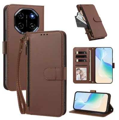Produktbild von Geldbörse Hülle für Blackview Shark 6 /Oscal Tiger 8, Kunstleder Handyhülle mit Kartenfächer, Ständer, Handschlaufe Braun