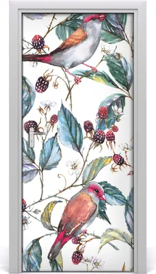 Produktbild von Tulup Türaufkleber 95x205 cm Dekorative Aufkleber Selbstklebend Wasserdichte Tapete Abnehmbar Schlafzimmer Wohnzimmer Wohnkultur - Vögel und Beeren