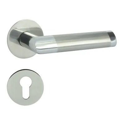 Produktbild von DOMINO Türgriff Drückergarnitur PZ-Profilzylinder | Rund | Türklinke für Bürotür, Kellertür & Innentür | Aluminium | Chrom/Nickel | JARO-R ECO M6/M9