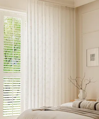 Immagine prodotto di Tende in voile - Tende trasparenti - Decorazioni per il soggiorno - Tessuto jacquard con motivo floreale - 2 pezzi, 102 x 160 cm - Bianco