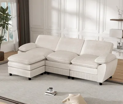 Immagine prodotto di LVHOM Divano angolare a L con funzione letto e pouf estraibile - Divano modulare in tessuto, 258 cm, divano letto per 3 persone, bianco