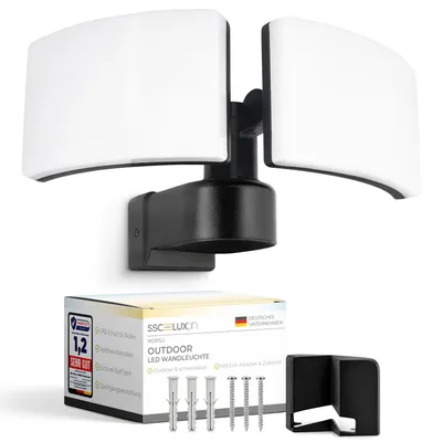 Produktbild von SSC-LUXon NORSU Wandleuchte schwenkbar schwarz IP65 - Hofstrahler Wand & Eckmontage neutralweiß - 2-flammige Lampe mit Durchgangsverdrahtung
