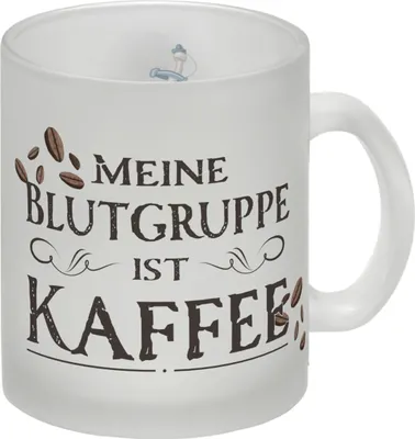 Produktbild von Glas Tasse mit lustigem Motiv und Spruch - Meine Blutgruppe ist Kaffee