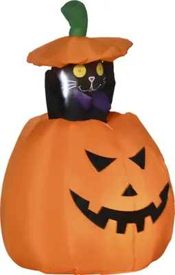 Zdjęcie produktu dla Outsunny 91-115 cm Nadmuchiwany Duch Dyni z Ruchomym Kotem Dekoracje na Halloween Dekoracja na Halloween Dekoracja ogrodowa Helloween z diodami LED Wodoodporna do wnętrz, na zewnątrz, na trawnik, do domu, na imprezę halloweenową