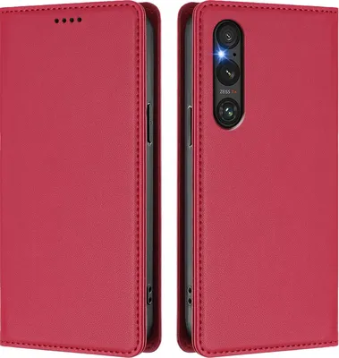 Immagine prodotto di Custodia per cellulare per Sony Xperia 1 V, Flip Cover in Finto cuoio antiurto magnetica con supporto rosso