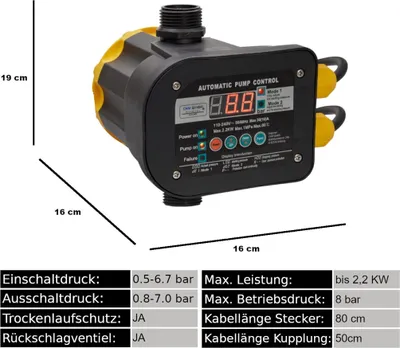 Produktbild von CHM GmbH® Digitale einstellbare Pumpensteuerung EPC-12 bis 2,2 kW und 8 Bar Druckschalter, Druckwächter Ein- und Ausschaltdruck einstellbar