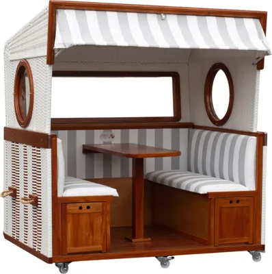 Produktbild von Mr. Deko Gosch Lounge Strandkorb XXL 6-Sitzer weiß – Mahagoni Vollholz & PE-Geflecht