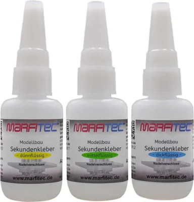 Produktbild von Marfitec Modellbau Sekundenkleber Nadelverschluss 3 x 20g SET - (dünn-, mittel-, dickflüssig)
