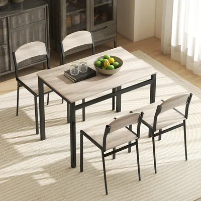 Produktbild von Essgruppe 5-teilig, Esstisch mit 4 Stühlen, Küchentisch-Set Landhausstil, Eiche | 100 x 63 x 76,5 cm | MDF & Metall | platzsparend